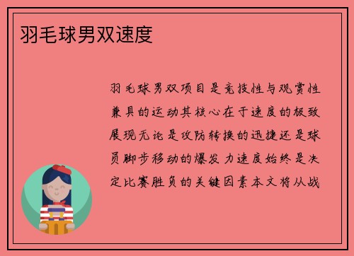 羽毛球男双速度